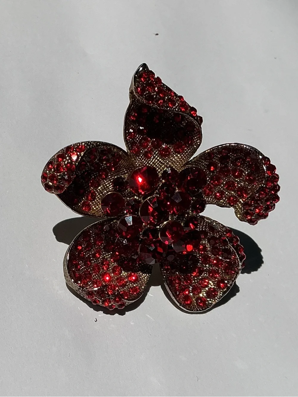 Red Crystal Flower Ring, statement piece.